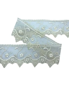 Passamaneria Pizzo Organza Ricamato Fiore Panna Smerlato Alto 8 Cm 3194-8 - Imagen 1 de 10