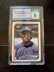 1989 Topps Traded Deion Sanders RC 110T CSG 9 Mint - Picture 1 of 2