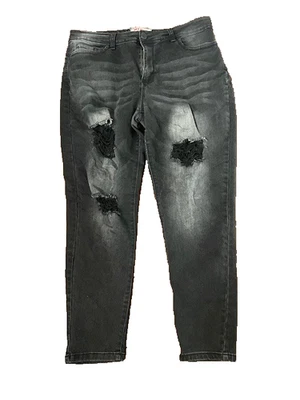 HOT KISS GET THE LIFT BLACK DISTRESSED Denim JEANS Women size 18 - Image 1 of 4
