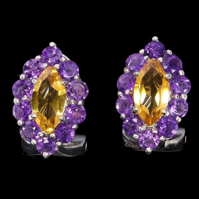 925 Sterling Silver Earrings Marquise Citrine Amethyst Natural Gemstone Jewelry - Image 1 of 4