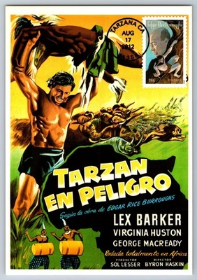 Maxi tarjeta #4702 Edgar Rice Burroughs Tarzán FDC con cancelación fotográfica Foto 1 de 2