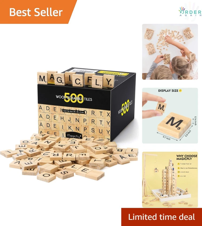 Magicfly 500pcs Scrabble Tiles Wood Craft 500 Pcs Natural Color