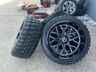 22X12 HARDCORE 104 RIMS TIRE PACKGE BLACK MILLED  8X165 RAM 2500/3500/35125022 - Image 1 of 4