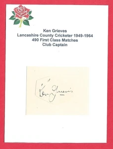 KEN GRIEVES LANCASHIRE CCC CRICKETER 1949-64 EX BURY FC ORIGINAL AUTOGRAPH - Picture 1 of 2