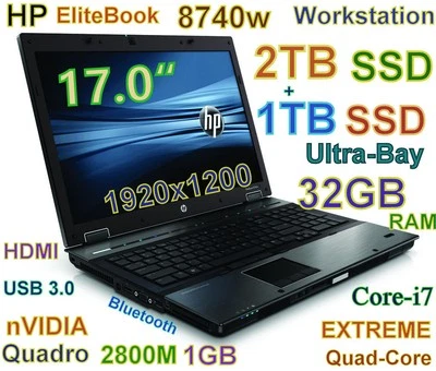 Workstation 17" HP 8740W i7-EXTREME FAST 3TB (2TB + 1TB) SSD 32GB  NV-Quadro - Image 1 of 4