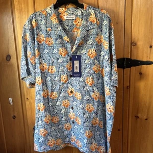 Caribbean Roundtree & Yorke Men's Short Sleeve Hawaiian Blue Button-up Shirt-XXL - Picture 1 of 5