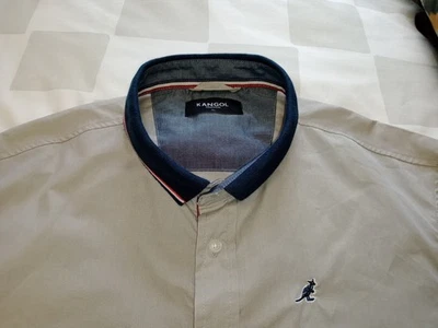 Kangol Mens Shirt XL Grey Short Sleeve Tipped Collar Embroidered Logo  - Image 1 of 4