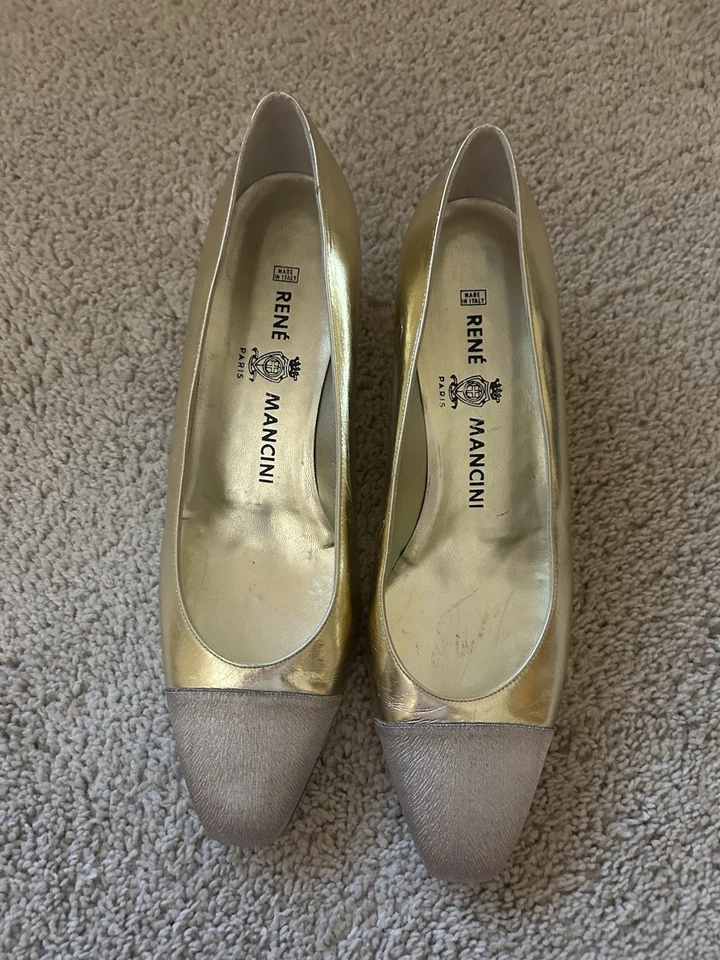 Женские золотистые туфли Rene Mancini размер 41 сделаны в Италии мягкие новые - Изображение 1 из 3