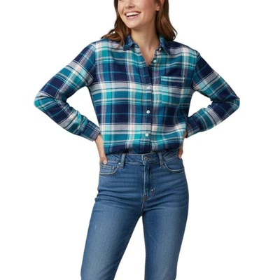 Camisa de Franela Old Navy Boyfriend Adolescentes MEDIANA Azul Teal Cuadros Rayón Suave Foto 1 de 4