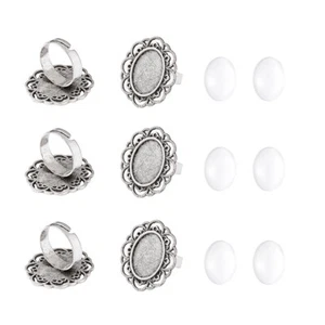 10 Sets Tibetisches Silber verstellbare Ringe Ovale Einfassung Tasse & 18x13 mm Abdeckungen - Bild 1 von 7