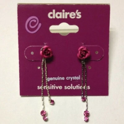 Pendientes Claire's Rosa Roja Cristal Genuino Nuevo con Etiquetas Foto 1 de 2