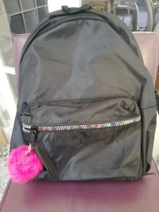 Brand new girls black with pom pom backpack by George - approx 40cm tall - Picture 1 of 2