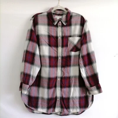 Camisa Ava & Viv para mujer multicolor dobladillo alto bajo dobladillo curvilíneo a cuadros con botones talla 2X Foto 1 de 4