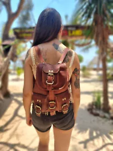 Leather Backpack Bag Laptop Rucksack Vintage Genuine Brown Travel Men 15" - Picture 1 of 4
