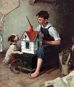 Painting the Little House Painting by Norman Rockwell Reproduction - Picture 1 of 3