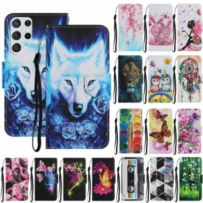 Painted Flip Card Wallet Phone Case For Samsung S20 S21 S22 S23 Ultra S20 FE 5G - Image 1 of 4