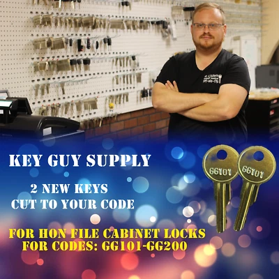 GG101-GG200, Pair Of keys for HON cabinet Locks, Cut to Code. Licensed locksmith - Image 1 of 2