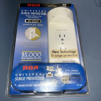 NEW RCA UNIVERSAL SURGE PROTECTOR SPT300 410 JOULES SMART PLATE SERIES $5000 - Image 1 of 3
