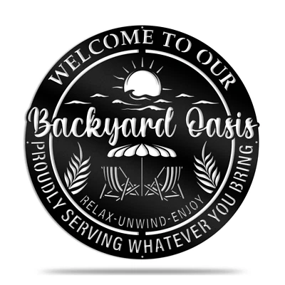 Customized Backyard Oasis Metal Sign - Family Name Patio Decor - Deck Area Signs - image 1 of 4