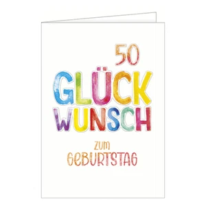 50. Geburtstag - A4 - Glückwunschkarte – bunter Text - „Glückwunsch zum Geburtst - Bild 1 von 1