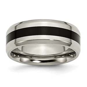 Chisel Titanium Polished Black Enamel 8mm Beveled Edge Band TB233 - Picture 1 of 7