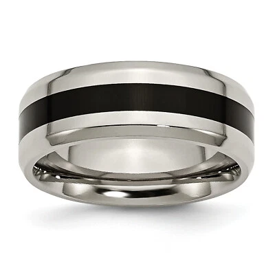 Chisel Titanium Polished Black Enamel 8mm Beveled Edge Band TB233 - Image 1 of 4
