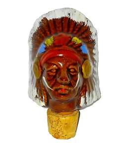 VINTAGE CERAMIC NATIVE AMERICAN INDIAN W/ HEADDRESS CORKED WINE BOTTLE STOPPER - Picture 1 of 5