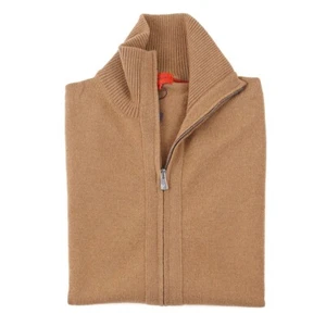 Isaia Slim-Fit Camel Tan Soft Cashmere Full-Zip Cardigan Sweater Vest M NWT - Picture 1 of 7
