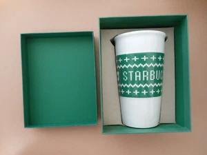 New Starbucks 2016 Green Sweater Ceramic Travel Tumbler New in Box - Bild 1 von 11