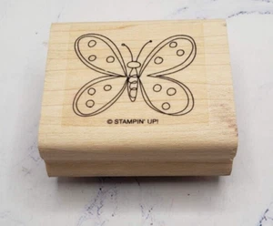 Stampin Up Drawn Spotted Whimsical Butterfly Nature Wood Mounted Rubber Stamp - Picture 1 of 7