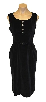 Unbranded Vintage 1950s Black Velvet Belted Pencil Dress sz 10 - Image 1 of 3