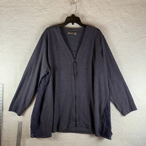 Logo Lounge Lori Goldstein Zip Jacket 3X Gray Purple Lace Back Pockets Cozy Soft - Picture 1 of 10