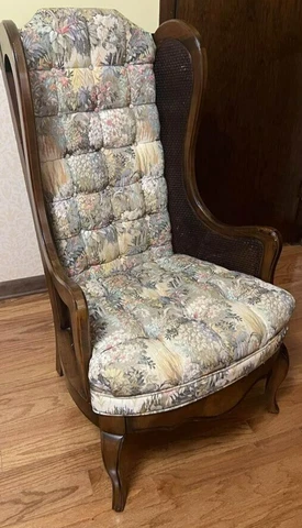 MCM Tuffed Wingback Chair High Back Cane Side Cover