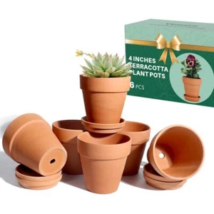 4 Inch Terracotta Plant Pots With Saucer 6 Pack Clay Flower Pots With Drainage G - Picture 1 of 6