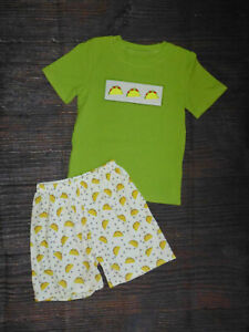 NEW Boutique Boys Shorts Outfit Set Surfboard Tacos Country Music Police Rain