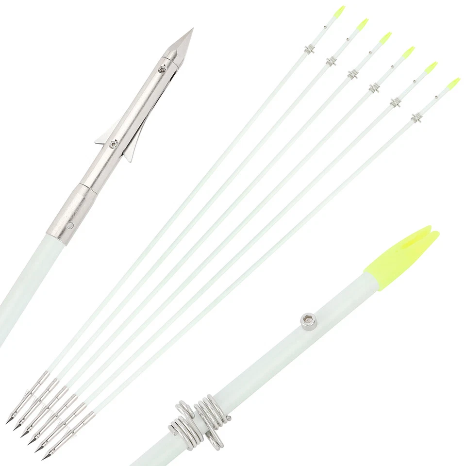 3/6/12Pcs Archery Bowfishing Arrows Solid Fiberglass Shaft Broadheads  Fishing - Image 1 of 4