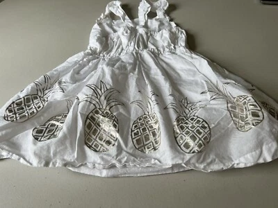 Gymboree Dress Girls 5 Pineapple Prints White Sparkle Silver  100% Cotton - Image 1 of 4