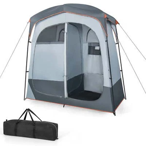 2-Room Oversize Shower Tent, Portable Outdoor Toilet Privacy Shelter, Gray - Picture 1 of 5
