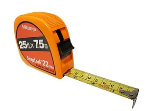 Mitutoyo 25 Ft. / 7.5m Tape Measure (in/mm) w/ Snap Lock & Belt Clip - Orange - Picture 1 of 1