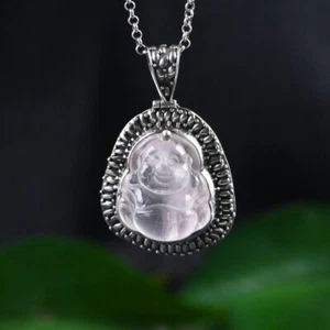 I05 Anhänger Maitreya Buddha weißer Kristall A Sterling Silber 925 - Bild 1 von 10