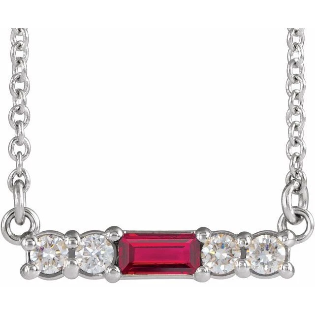 Platinum Lab-Grown Ruby & 1/8 CTW Natural Diamond 18" Necklace - Image 1 of 1