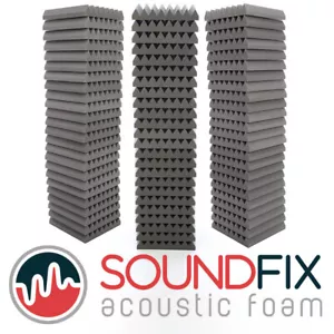 72 Acoustic Foam Panels Grey Wedge 50mm Thick 300mm Studio Sound Treatment Tiles - Picture 1 of 12