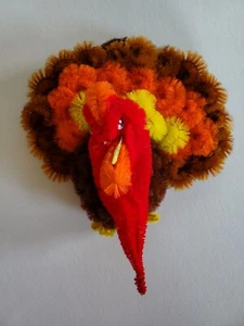 VTG TURKEY CHENILLE PIPE CLEANER MAGNET Retro THANKSGIVING Refrigerator - Picture 1 of 5