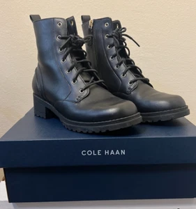 Cole Haan Women's Camea Waterproof Combat Boot in Black - Picture 1 of 7