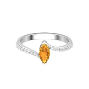 Natural Citrine and Diamonds Gemstone 10k White Gold Women Promise Ring G373 - Picture 1 of 5