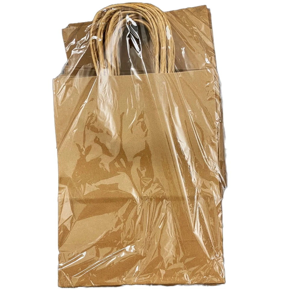 50 pcs paper bags Brown kraft bag with handles gift Retail Merchandise shopping - Image 1 of 4