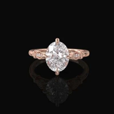 Oval Cut Ring Crushed ice diamond Art deco rose silver Lab Created Wedding Ring - Image 1 of 4