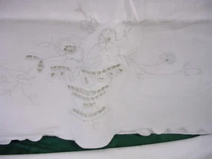 #BB Vintage Pair of Madeira Cutwork Embroidered Drawn Work Cotton Pillowcases - Picture 1 of 4