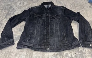 Lee Denim Jacket Trucker Women Size XL Black Stretch Jean Button Front - Picture 1 of 5