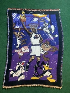 1996 Space Jam Michael Jordan Throw Rug Blanket 90s Basketball Movie Buggs Bunny - Picture 1 of 6